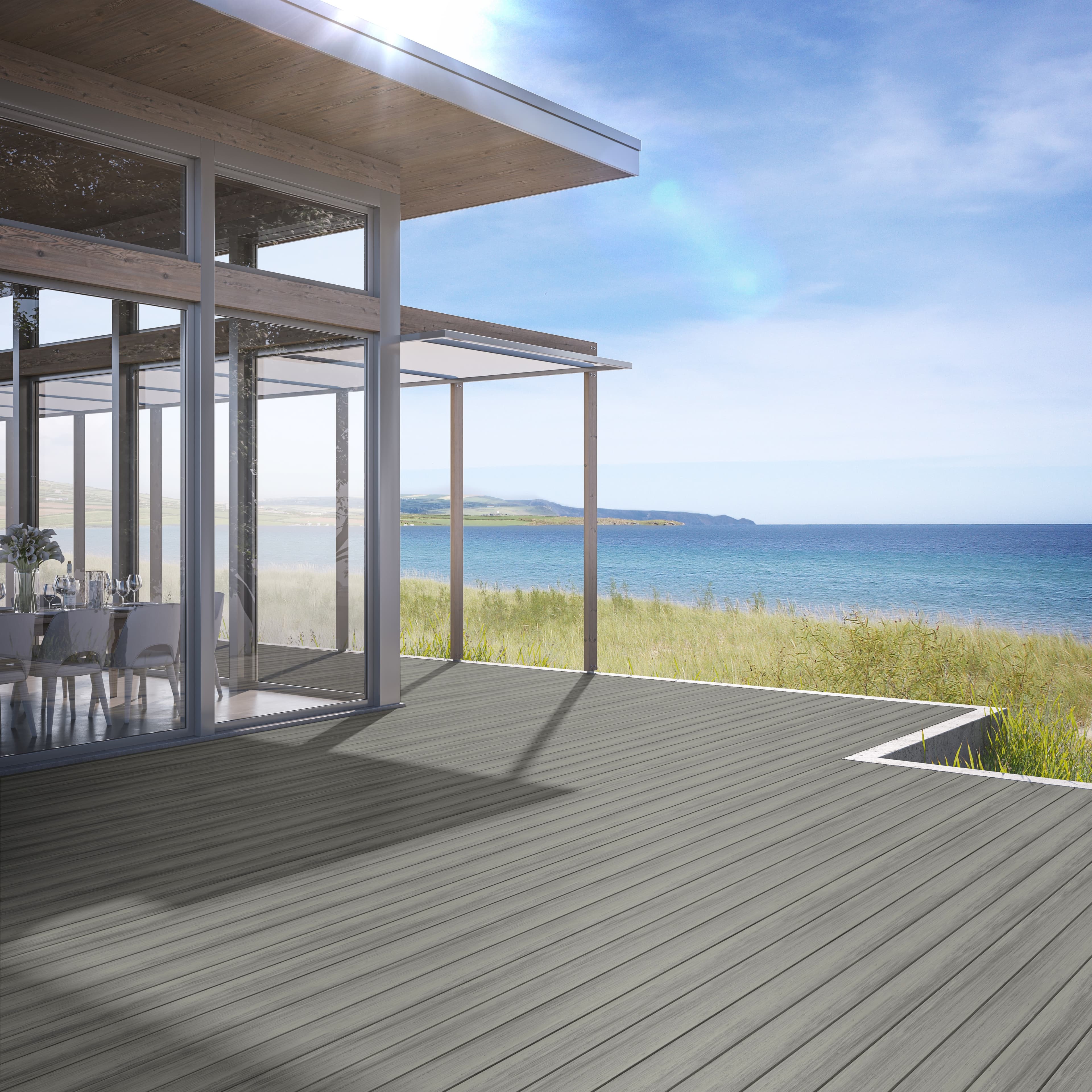 Deckorators Voyage Sierra decking with beach view